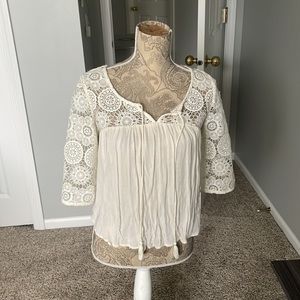 American Eagle Blouse Creme Long Sleeve Size Small